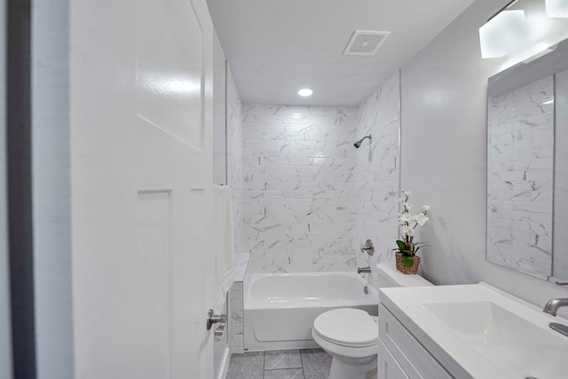 210 NW Clearview Dr, Mount Juliet, TN 37122 - bathroom featuring toilet, vanity, visible vents, and shower / washtub combination
