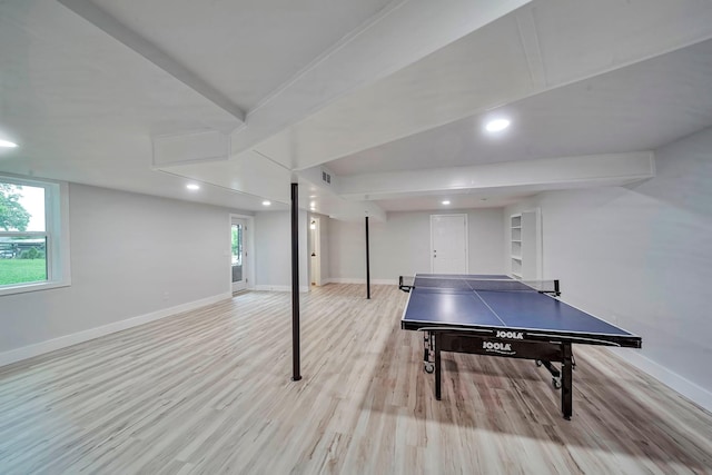 210 NW Clearview Dr, Mount Juliet, TN 37122 - recreation room with baseboards, light wood-style floors, visible vents, and recessed lighting