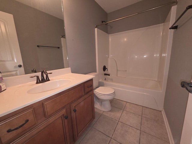 full bathroom featuring shower / bath combination, tile patterned floors, vanity, and toilet