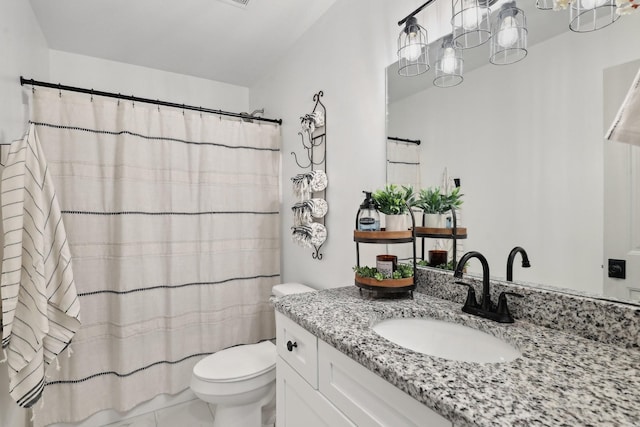557 Skyview Dr, Ashland City, TN 37015 - bathroom with vanity, a shower with shower curtain, and toilet