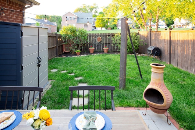 view of yard featuring a residential view and a fenced backyard