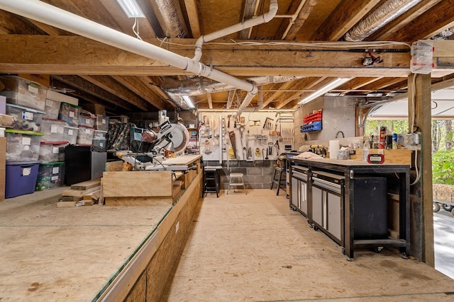 below grade area featuring a workshop area