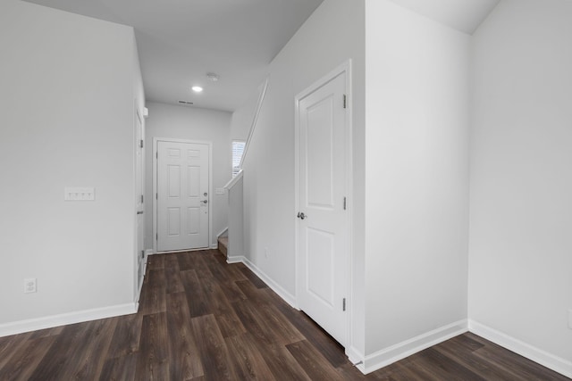 3021 Posada Ct, Spring Hill, TN 37174 - hallway featuring recessed lighting, baseboards, wood finished floors, visible vents, and stairway