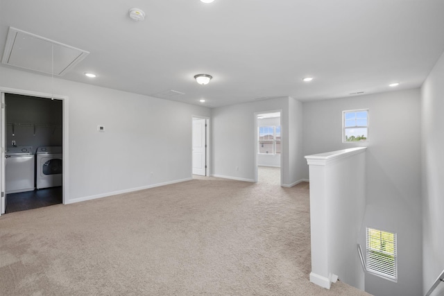 3021 Posada Ct, Spring Hill, TN 37174 - carpeted empty room with baseboards, attic access, recessed lighting, and washing machine and clothes dryer