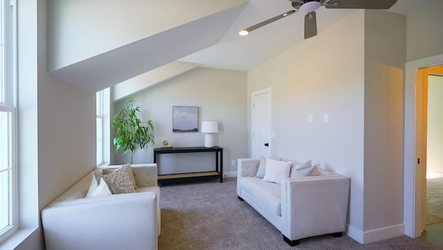 803 Arbor Trace Cir, Nashville, TN 37207 - carpeted living area featuring baseboards, ceiling fan, and lofted ceiling