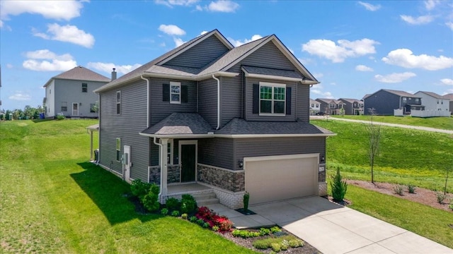 3294 Holiday Ln, Columbia, TN 38401 - craftsman-style home featuring driveway, a residential view, a front lawn, an attached garage, and a shingled roof
