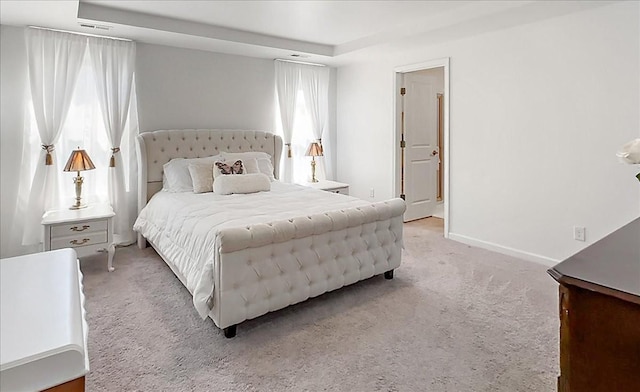 3294 Holiday Ln, Columbia, TN 38401 - bedroom with baseboards, a tray ceiling, visible vents, and light carpet