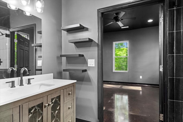 8360 Pinewood Rd, Lyles, TN 37098 - bathroom featuring vanity and ceiling fan