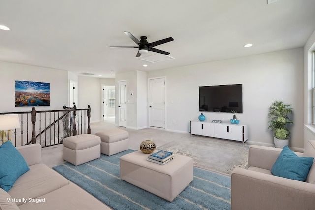 820 Turnbo Dr, Gallatin, TN 37066 - carpeted living area with baseboards, ceiling fan, recessed lighting, and visible vents