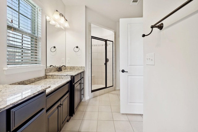 820 Turnbo Dr, Gallatin, TN 37066 - full bathroom featuring vanity, tile patterned floors, a stall shower, and visible vents