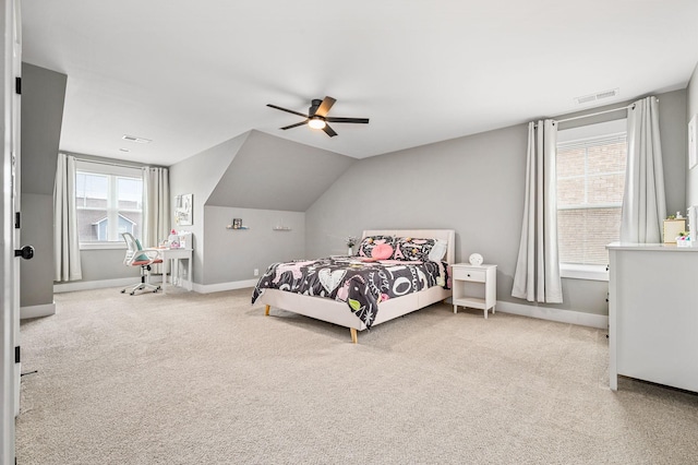 bedroom featuring visible vents, carpet flooring, and baseboards
