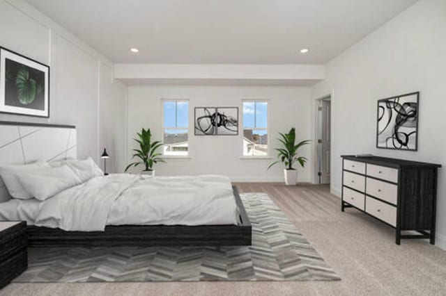 bedroom featuring recessed lighting and baseboards