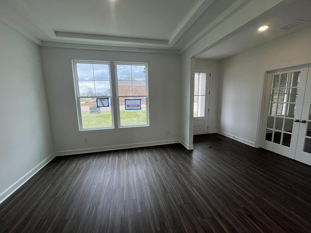 1611 Burlwood Ct, Murfreesboro, TN 37129 - unfurnished room featuring a raised ceiling, baseboards, and dark wood-type flooring
