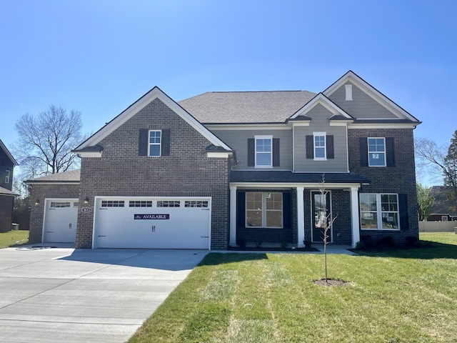 1611 Burlwood Ct, Murfreesboro, TN 37129 - traditional-style house featuring a porch, driveway, a garage, brick siding, and a front lawn