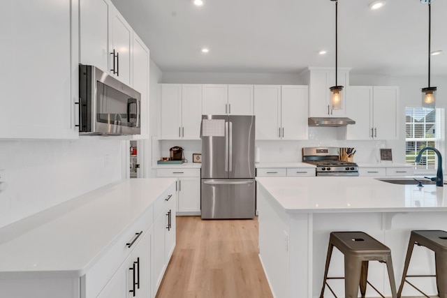 3012 Manchester Dr, Spring Hill, TN 37174 - kitchen featuring a sink, light countertops, a kitchen breakfast bar, stainless steel appliances, and under cabinet range hood