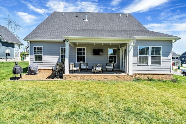 3012 Manchester Dr, Spring Hill, TN 37174 - back of house with a lawn, a patio, an outdoor hangout area, and roof with shingles