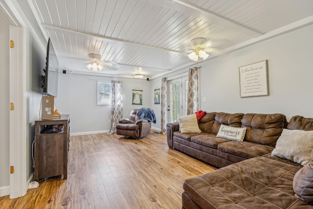 635 Cane Creek Rd, Hohenwald, TN 38462 - living area with french doors, baseboards, ceiling fan, and wood finished floors