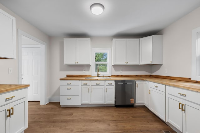 1903 S Orchard Knob Ave, Chattanooga, TN 37404 - kitchen featuring white cabinets, butcher block countertops, a sink, and dishwasher