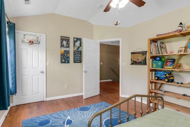 1244 Baker Creek Dr, Spring Hill, TN 37174 - bedroom featuring baseboards, ceiling fan, wood finished floors, and vaulted ceiling