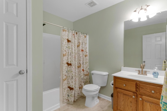 1244 Baker Creek Dr, Spring Hill, TN 37174 - full bathroom with vanity, toilet, tile patterned floors, shower / bath combo with shower curtain, and visible vents