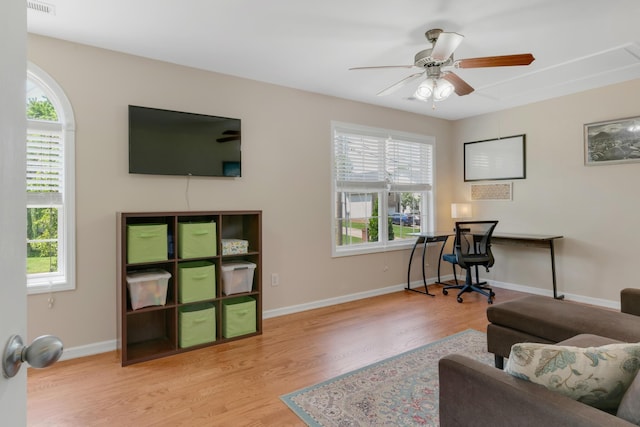 1244 Baker Creek Dr, Spring Hill, TN 37174 - office featuring baseboards, ceiling fan, wood finished floors, and a wealth of natural light