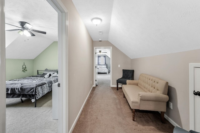 846 Todd Ave, Lewisburg, TN 37091 - interior space featuring ceiling fan, a textured ceiling, carpet floors, baseboards, and lofted ceiling