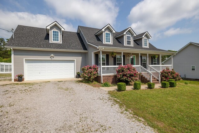 846 Todd Ave, Lewisburg, TN 37091 - cape cod-style house featuring a garage, a front lawn, roof with shingles, a porch, and driveway