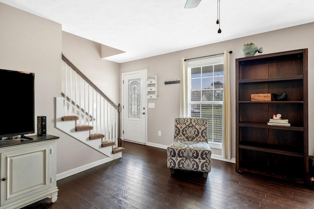 846 Todd Ave, Lewisburg, TN 37091 - foyer featuring stairs, baseboards, dark wood-style floors, and ceiling fan