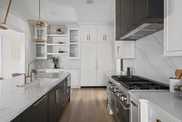 1105 Brookmeade Dr, Nashville, TN 37204 - kitchen with a sink, open shelves, white cabinets, and tasteful backsplash