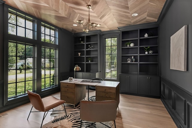 1105 Brookmeade Dr, Nashville, TN 37204 - office area featuring light wood finished floors, a chandelier, and a wealth of natural light