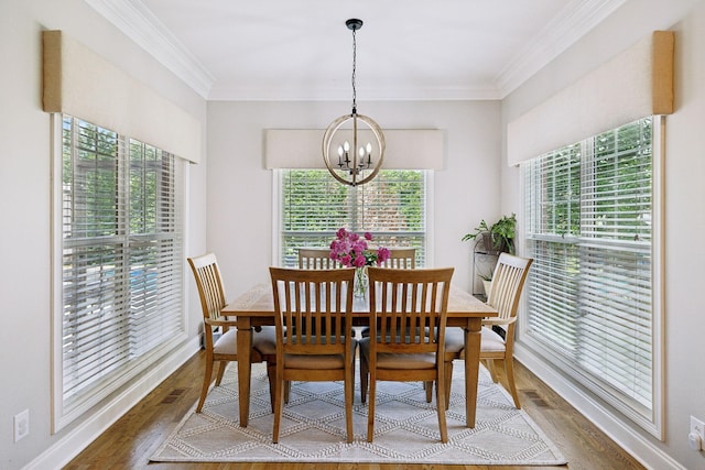 1353 Stewart Creek Rd, Murfreesboro, TN 37129 - dining room with a chandelier, wood finished floors, ornamental molding, and baseboards
