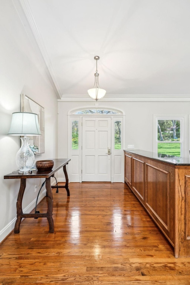 1403 Sneed Rd W, Franklin, TN 37069 - entryway with light wood-type flooring, ornamental molding, and a healthy amount of sunlight