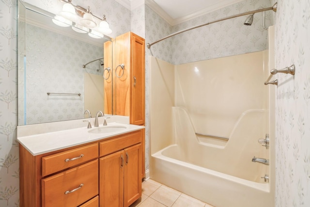 1403 Sneed Rd W, Franklin, TN 37069 - full bath with crown molding, tile patterned floors, shower / bathing tub combination, and vanity