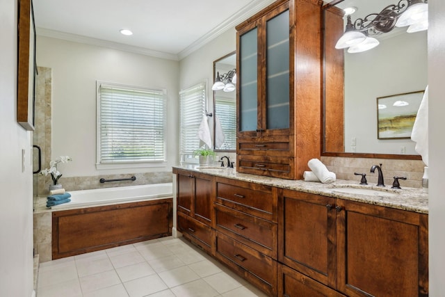 1403 Sneed Rd W, Franklin, TN 37069 - full bathroom with crown molding, tile patterned floors, a sink, and a bath