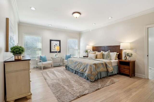 1403 Sneed Rd W, Franklin, TN 37069 - bedroom featuring recessed lighting, baseboards, ornamental molding, and light wood-style flooring