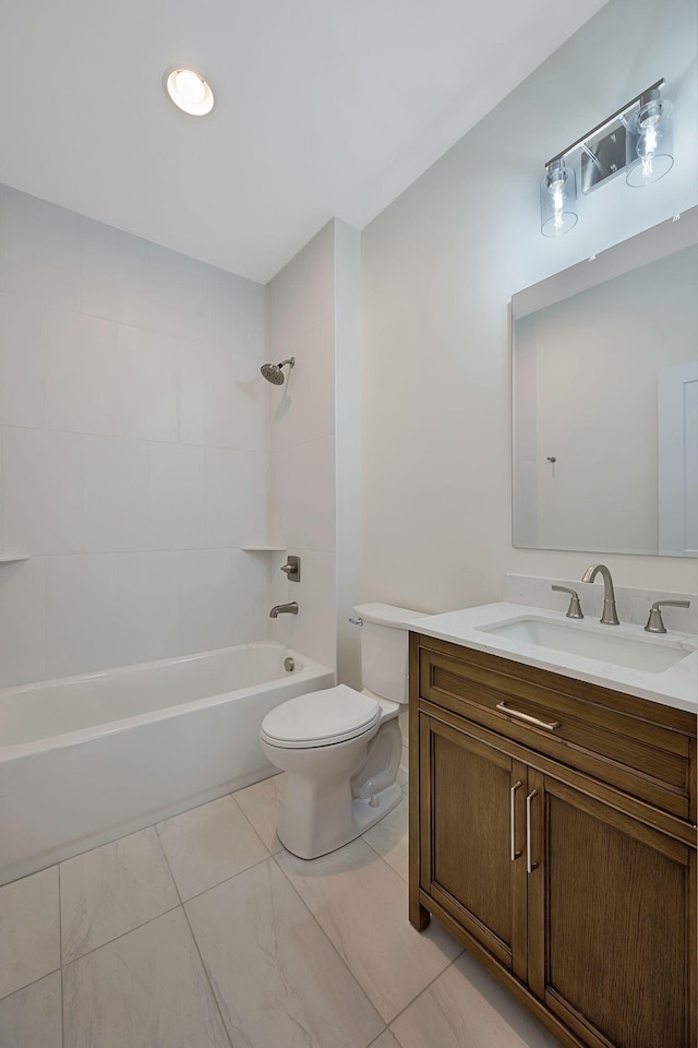 full bathroom with toilet, vanity, and shower / bath combination