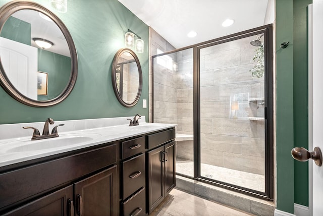 1804 Rains Rd, Clarksville, TN 37042 - bathroom featuring a sink, tile patterned floors, a shower stall, and double vanity