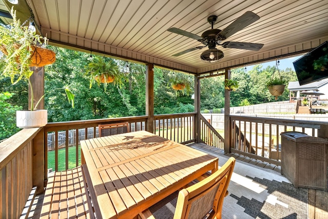 1804 Rains Rd, Clarksville, TN 37042 - deck featuring a ceiling fan, fence, and outdoor dining space
