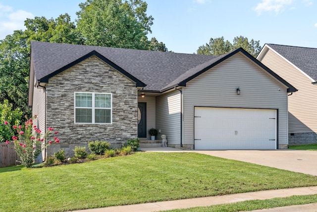 1804 Rains Rd, Clarksville, TN 37042 - view of front facade featuring a garage, a front yard, driveway, and crawl space