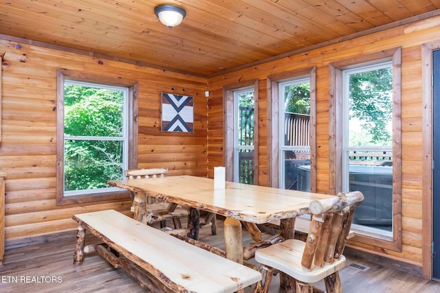 531 Gatlin Dr, Gatlinburg, TN 37738 - dining room with wood finished floors, wood ceiling, and log walls