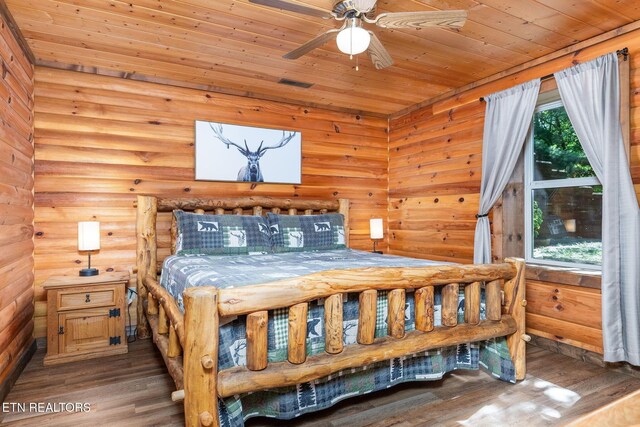 531 Gatlin Dr, Gatlinburg, TN 37738 - bedroom featuring wood ceiling, wood finished floors, and rustic walls
