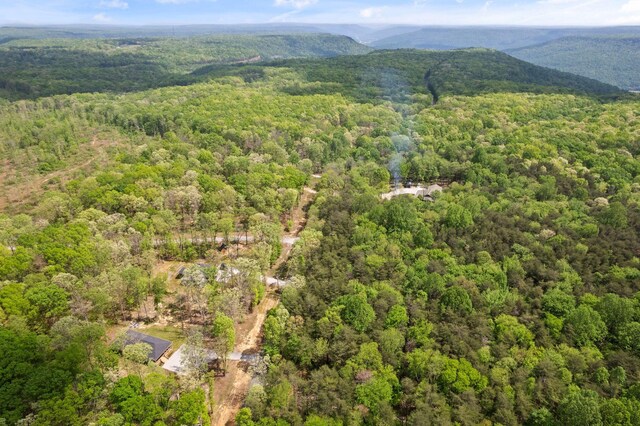 aerial view with a view of trees and a mountain view
