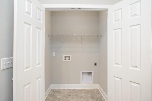 laundry area featuring washer hookup, laundry area, baseboards, and electric dryer hookup