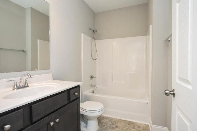 full bathroom featuring toilet, shower / tub combination, and vanity