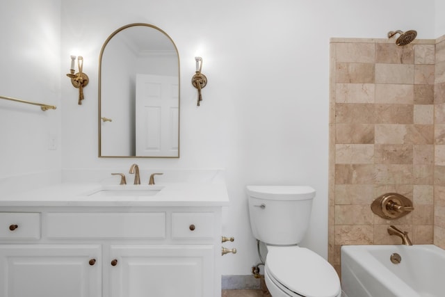 bathroom featuring vanity, toilet, and bathing tub / shower combination