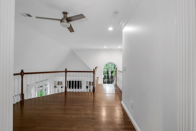 interior space featuring visible vents, recessed lighting, ceiling fan, and wood finished floors