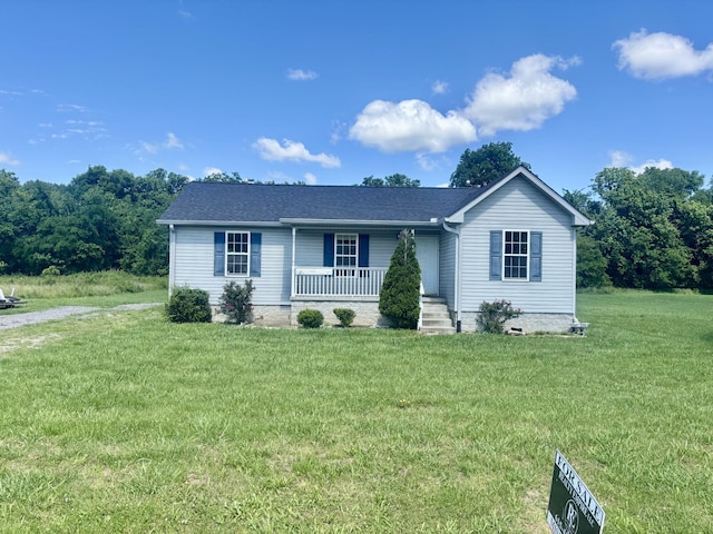 19 Winding Hills Ln, Gordonsville, TN 38563 - single story home with a porch, a front yard, crawl space, and a shingled roof