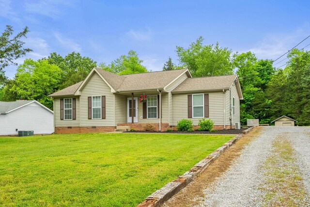 3513 Hunters Rdg, Woodlawn, TN 37191 - ranch-style house featuring crawl space, a front yard, a porch, and roof with shingles