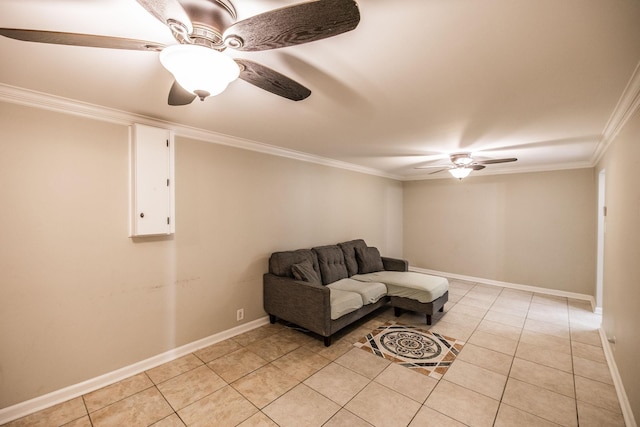 907 N Graycroft Ave, Madison, TN 37115 - sitting room with a ceiling fan, light tile patterned floors, crown molding, and baseboards