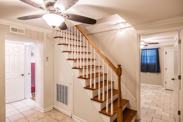 907 N Graycroft Ave, Madison, TN 37115 - stairs with ceiling fan, tile patterned flooring, ornamental molding, and baseboards